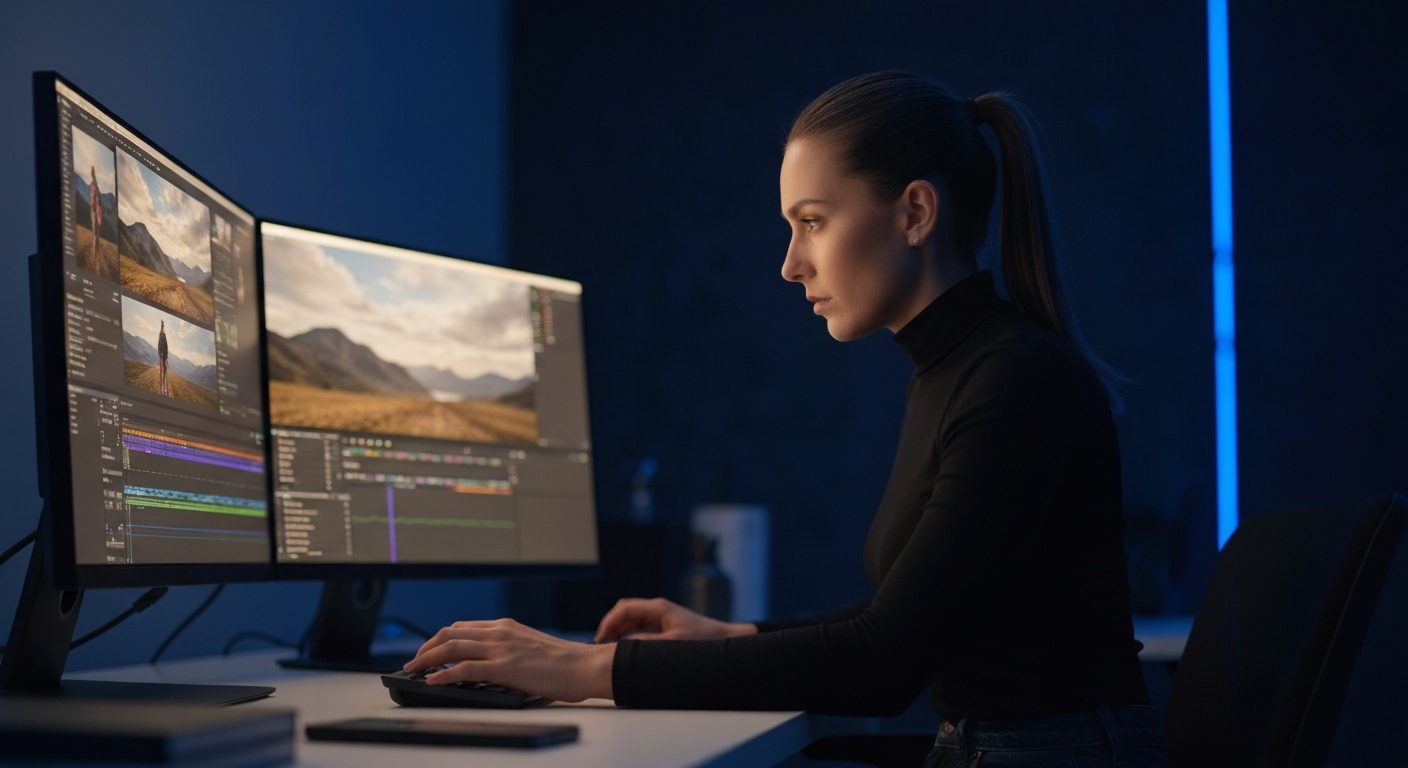 Editing suite with travel footage
